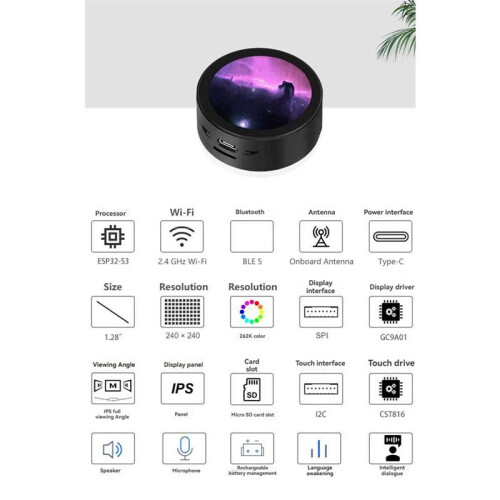 Para DeepSeek XiaoZhi AI Voice Chat Robot Box Relógio Meteorológico ESP32-S3 Placa de Desenvolvimento 1,28 Polegadas SEM Tela LCD Touch 2