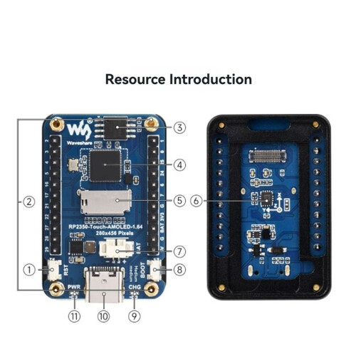 Waveshare RP2350 Development Board 280x456 Resolution for Raspberry Pi  2 1.64 Inch AMOLED Rounded Capacitive Touch Display 2