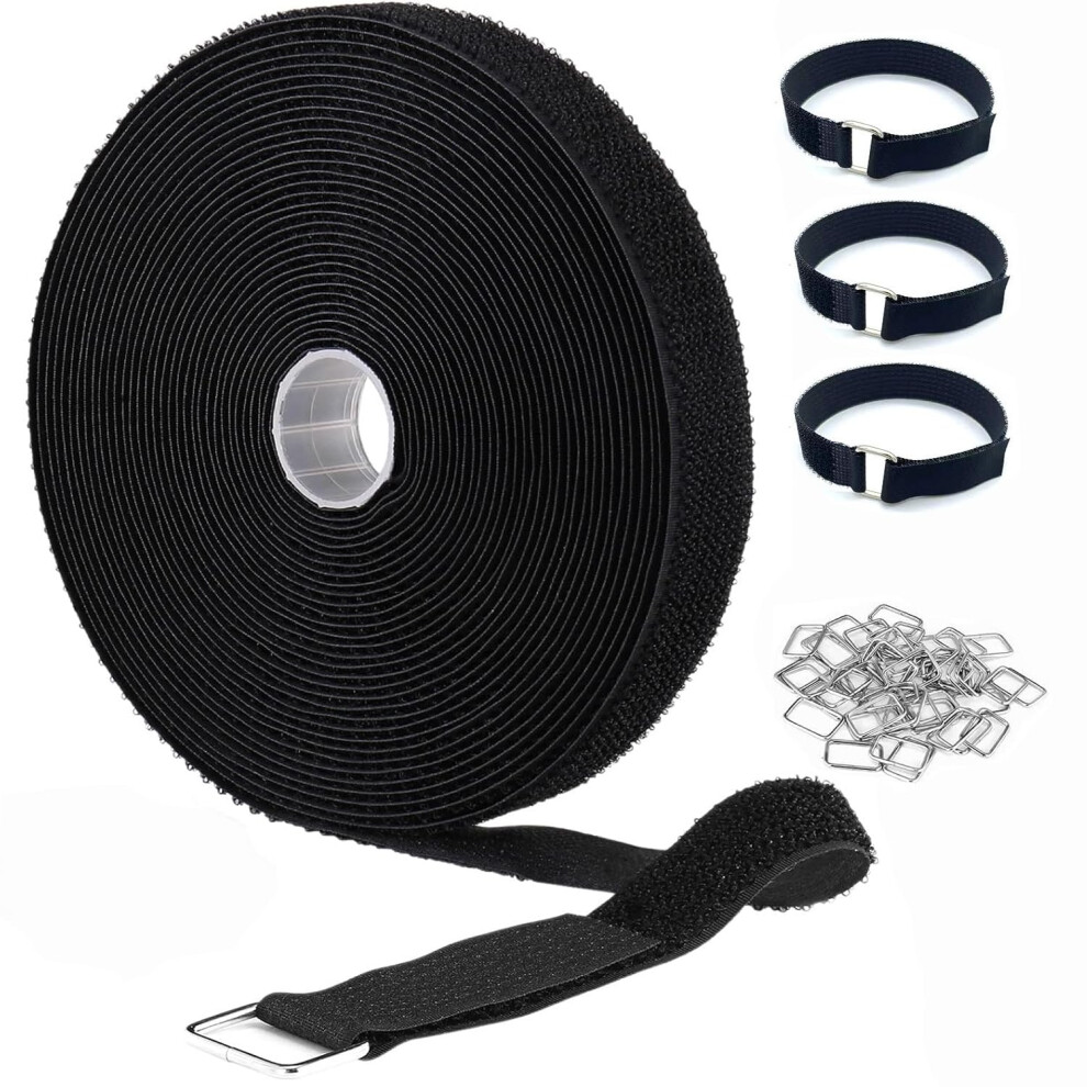 Hook And Loop Cable Straps 16Ft X 1In With Metal Buckles, Reusable Adjustable Ties For Wire Management 9053599547297