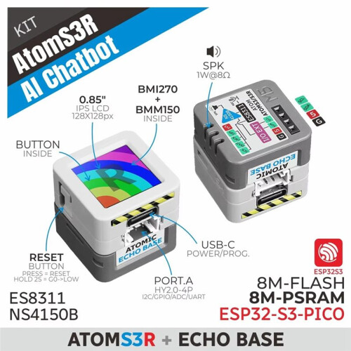 For M5Stack Atoms3R Al Chatbot Kit 8MB Flash and 8MB PSRAM Atoms3R with  ECHO Base Kit 1