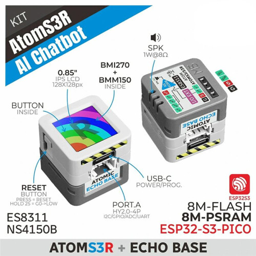 For M5Stack AtomS3R AI Chatbot Development Kit High Integration Programmable Controller ESP32-S3 with Echo Base 2