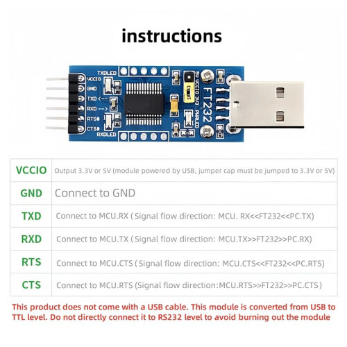 FT232 USB to UART USB to TTL FT232RNL Flashing Tool Serial Communication Module Type A 1