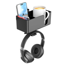 Portavasos Escritorio 4 en 1 - Soporte para Auriculares con Abrazadera para Debajo Escritorio-Soporte Giratorio para Auriculares y Portavasos