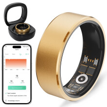 Smart Ring Fitness Tracker with Blood Pressure Monitor Waterproof Bluetooth Gold 8 for iPhone and Android