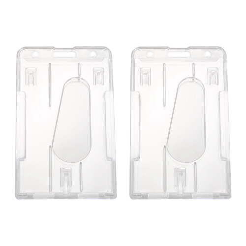 2X Vertical Hard Plastic Badge Holder Double Card ID Multi Transparent 10X6cm