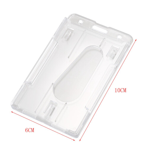2X Vertical Hard Plastic Badge Holder Double Card ID Multi Transparent 10X6cm 1