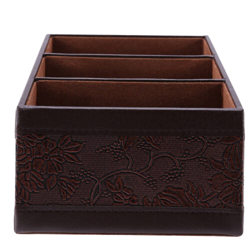 2X Retro PU Leather Cosmetic Storage Box Remote Control Phone Holder Table Organizer for Home Office Storage Case 2