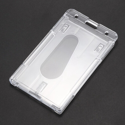 2X Vertical Hard Plastic Badge Holder Double Card ID Multi Transparent 10X6cm 2