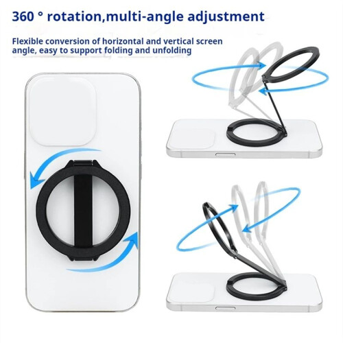 360 Rotatable Magnetic Phone Bracket, Foldable Multi-Function Stand for Secure Double-Sided Buckle Holder Black
