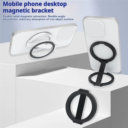 360 Rotatable Magnetic Phone Bracket, Foldable Multi-Function Stand for Secure Double-Sided Buckle Holder Silver 1