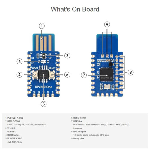 RP2350-One  Development Board for Raspberry Pi Microcontroller RP2350 USB Development Board Type-A Version 4MB Flash 1