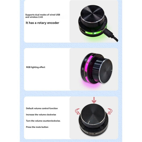 USB Wireless Volume Control Knob External Media Adjustment Controller with RGB Light for Android System PC Multimedia 2