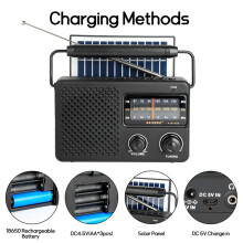 R-2011BTS Portable Stereo Radio AM FM SW Radio with TF Card USB Playback, Solar Charging Emergency Radio for Outdoor