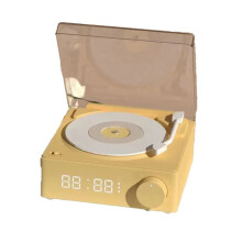 Retro Vinyl Wireless Speaker Clock Small Record Player Portable High-Quality Audio Home Stereo Yellow