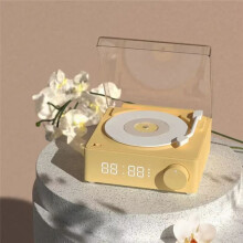 Retro Vinyl Wireless Speaker Clock Small Record Player Portable High-Quality Audio Home Stereo Yellow
