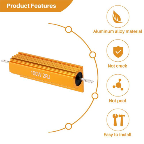 Gold Aluminum Clad Power Resistor Resistance 100W, 2 Ohm 2R 2