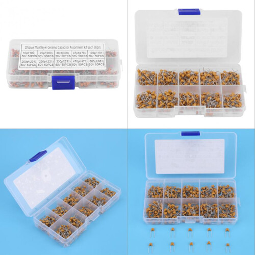 500Pcs 10 Values 10PF-680PF Monolithic Ceramic Capacitor Assorted Kit 1