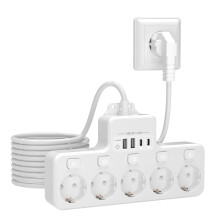 9in1 Surge Protector Power Strip with USB C and USB A, 5 Outlets, Wall Mount, Individual Switches