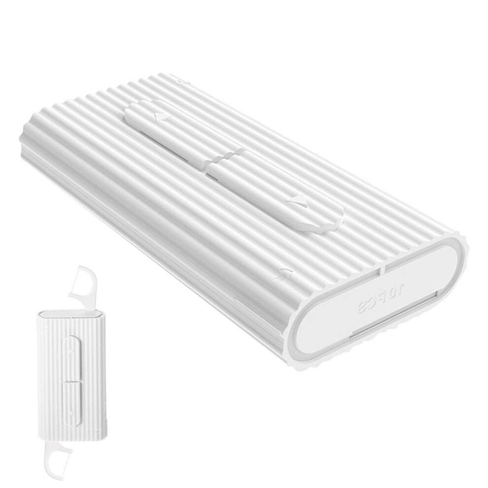 White Automatic Dental Floss Pick Dispenser With 20 Picks, Compact Travel Organizer