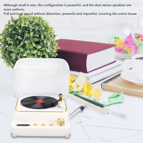 Retro Record Player Bluetooth Speaker 3.7V White 1200mAh 2