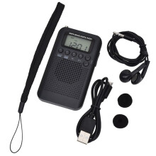 AM/FM Radio with LCD Display Pocket Handheld Radio Digital Dual Band Receiver Portable Speaker Black