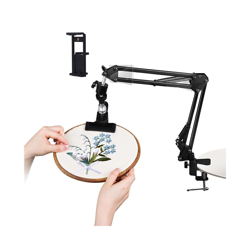 Adjustable Embroidery Hoop Holder For Handwork, 360 Rotatable, 3-In-1 Hoop/Tablet/Phone Holder Desktop Stand Black 4711892120917