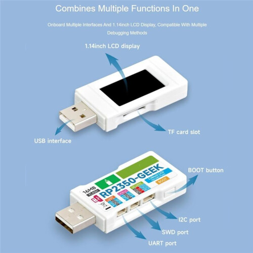 RP2350-GEEK Development Board, Based  RP2350 Microcontroller, with 1.14inch 65K Color LCD, USB Debugging Downloader