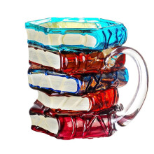 Tazas de Café de Vidrio con Forma de Libro Pintado, Tazas de 14 Oz para Espresso, Capuchino, Latte y Té con Asa, Tazas Novedosas para Lectores y