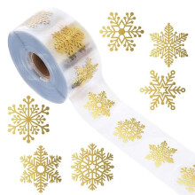 2500Pcs Gold Foil Snowflake Christmas Stickers Roll - Clear Round Adhesive Labels for Holiday Decor