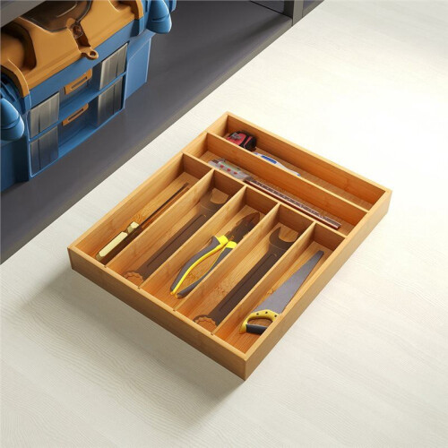 Bamboo and Fork Box, Partition Board Box, Silverware Tray Organizer, Kitchen Organizer for Flatware Cutlery and Silver 2