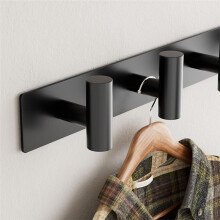 Perchero de Pared con 5 Ganchos para Sombreros, Bolsos y Toallas. Riel Metálico Resistente para Baño, Armario y Dormitorio.