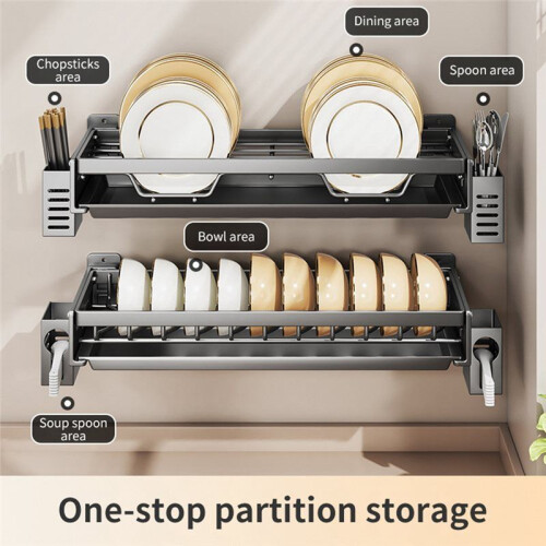 Wall Mounted Kitchen Dish Drainer Rack - Multifunctional Storage for Dishes, Chopsticks, Spoons