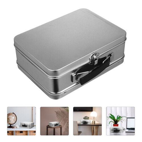 White Handle Tinplate Storage Box Large Capacity Desktop Ganizer Gift Tin Carry Box for Candy Coins Iron Tin Box 2