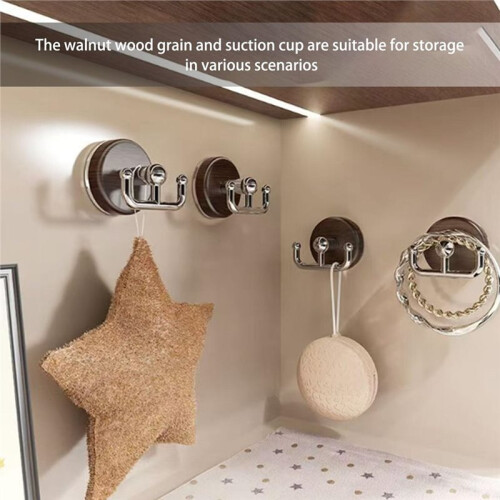 Multi-Functional Wood Grain Suction Cup Hook, No Drill Cup Hook, for Door Wreaths Front Door (4pcs) 2