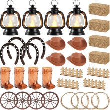 32 Centres de Table Western, -Balles de Foin et -Lanternes, pour une Décoration de Table ou un Mariage Western