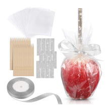 36 Pack Candy Caramel Sticks and Bags,36 Bags,36 Sticks, 1 Glitter Ribbon Caramel Making Kit Silver