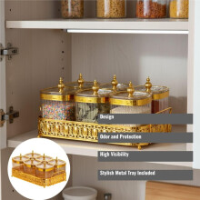 Set mit 6 Verschließbaren Vorratsdosen und Metalltablett für die Küchenorganisation, Ideal für Trockenlebensmittel, Snacks und Tee