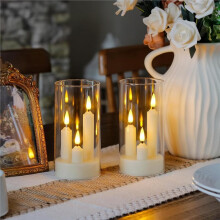 3 in 1 Flameless Taper Short Candles with 10 Key Remote Control and Timer, Battery Operated Pack of 2 LED Acrylic 3" X6"