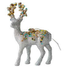 Reindeer Figurines Glitter Flocked Christmas Decor Desktop Holiday Sculpture for Collectors Photography HomeLiving B