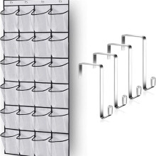 Over the Door Shoe Organizer, Hanging Shoe Organizer with 24 Mesh Large Pockets Door Shoe Rack Organizer