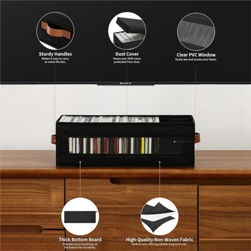 CD Storage Box with Visible Window, Stackable CD Case Holder with Dustproof Lid and Handles