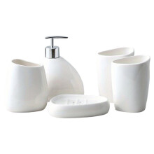 5 Pcs Modern Ceramic Bathroom Accessory Set with Pump Dispenser Tumbler Toothbrush Holder and Soap Dish BathroomSupplies