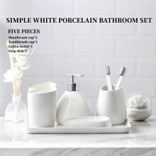 Set di 5 Accessori da Bagno Moderni In Ceramica con Dispenser A Pompa, Bicchiere, Portaspazzolino e Portasapone BathroomSupplies