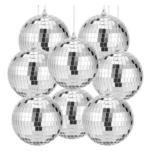 8Pcs Mirror Disco , 4 Inch Small Mirror  Hanging Disco Balls with Attached String for Home Stage Props