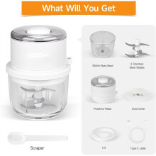 Elektrische Knoflookhakker, -Foodprocessor met Glazen Kom van 350 Ml, Draagbare Hakmolen voor Ui en Knoflook, Ook Geschikt voor Gember en
