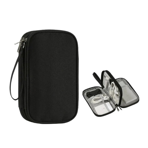 Electronics Travel Organizer Waterproof Double Layer Cable Storage Bag with Card Section Pink 1