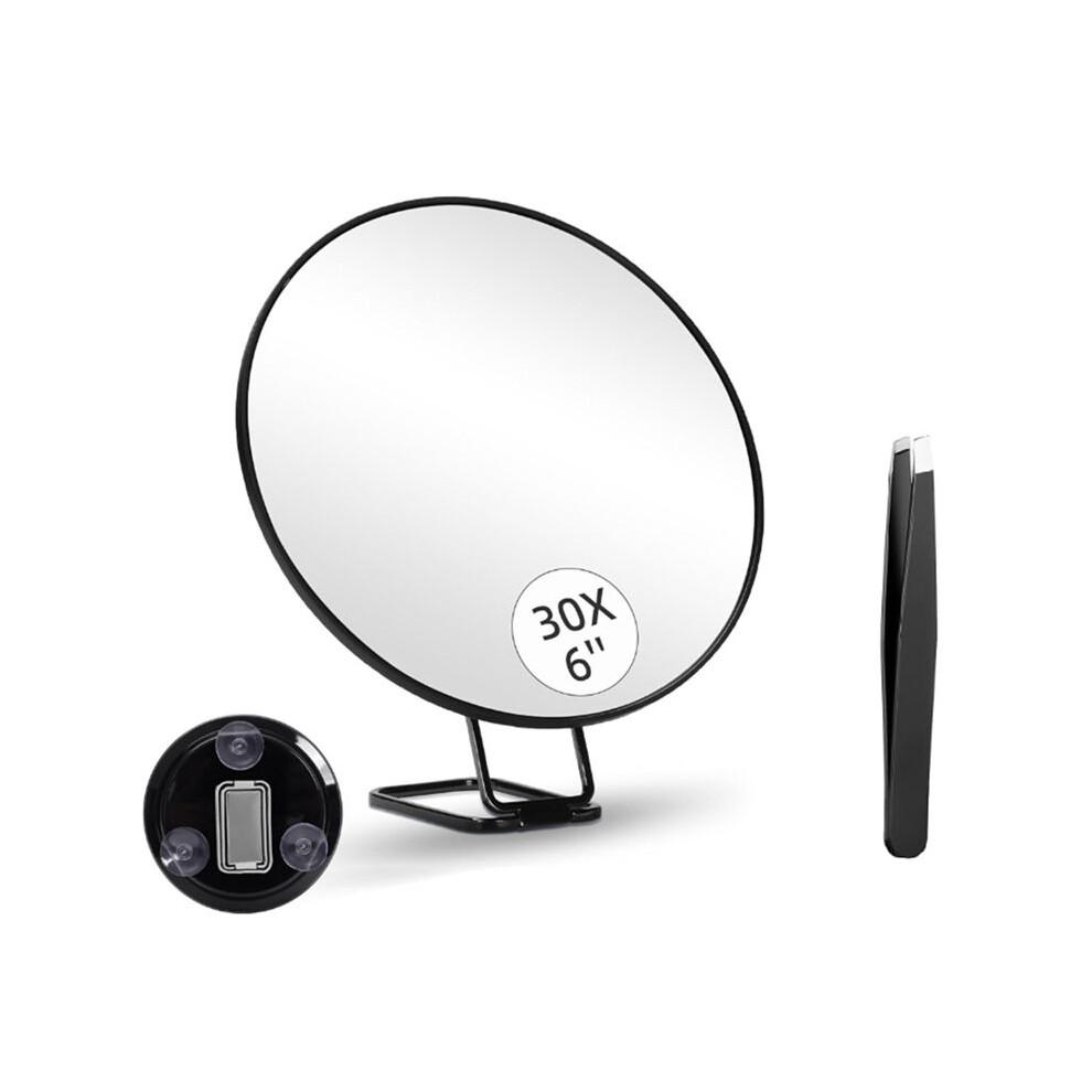 30X Magnifying Mirror with Stand Tweezers Magnified Makeup Mirror with 3 Suction Cups for Grooming & Travel