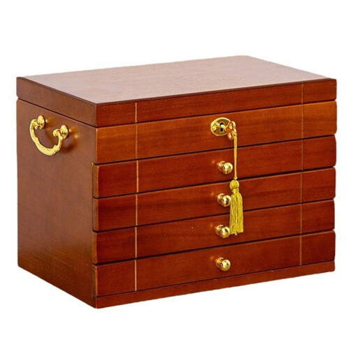 Vintage Solid Wood Jewelry Storage Box Metal Pull Ring Five-Layer Drawer Necklace Ring Earring Solid Wood Storage Box 1