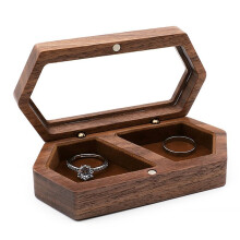 Wooden Ring Box 2Slots Ring Holder Box Travel Ring Earrings Jewelry Storage Daily Organizer Engagement Wedding RingBox C