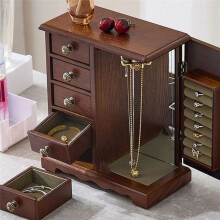 Retro Wooden Storage Box Jewelry Box 5-Layer Chinese Necklace Bracelet Ring Solid Wood Jewelry Box Retro Color (Light)